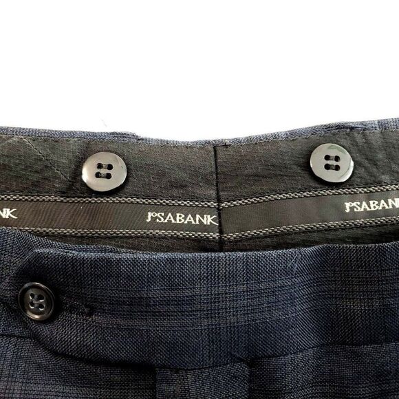 Jos A Bank Blue Brown Glen Plaid Pleated Cuffed Dress Pants Pleated Cuffed 35/32 - Picture 3 of 4